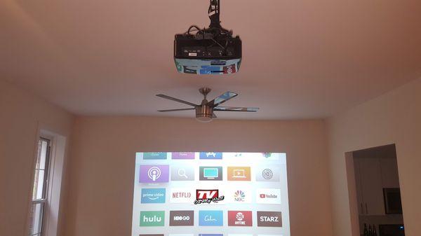 Projector with Apple TV ceiling mounted. 
 Union Square, NYC