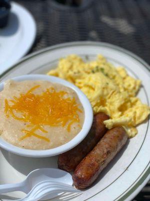 Cheese Grits, Sausage, Scrambled Eggs