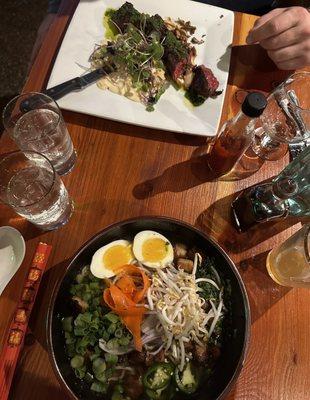 Pork Ramen and Hanger Steak