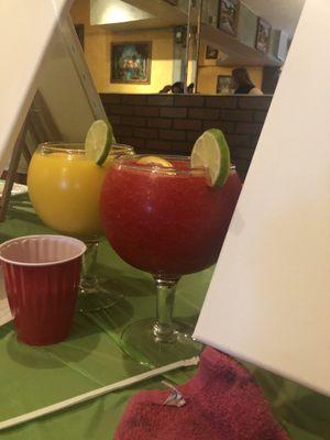 We have the large margaritas (mango and strawberry) really good with chimichangas and a patter sample really good !!