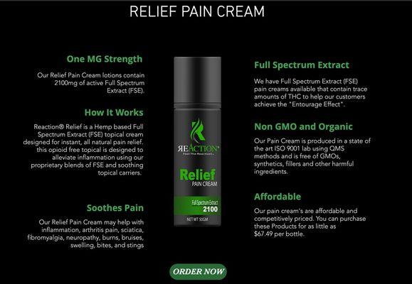 RELIEF CREAM (2100 mg) - GREAT FOR ARTHRITIS, INFLAMMATION, BURNS, GREAT SOOTHING TOPICAL CREAM