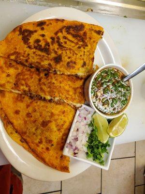 Beef  on flower tortillas quesadilla