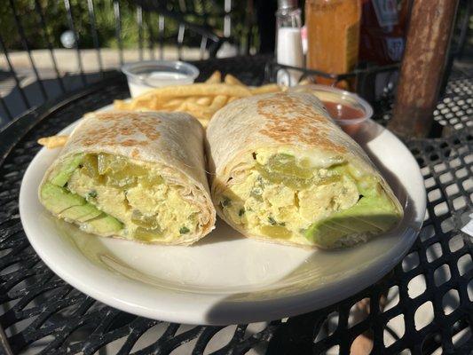 Green Chili Breakfast Burrito With Avocado