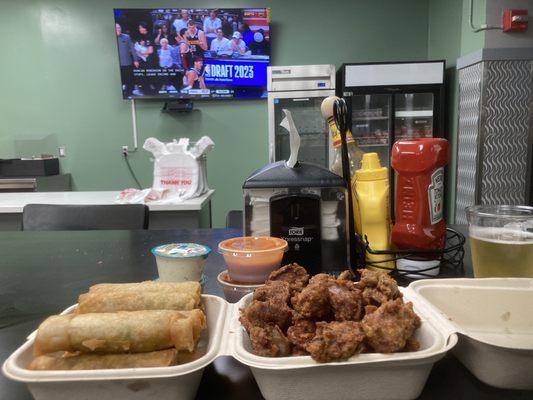 Game 4 Finals, Lumpia, and Fried Chicken Gizzards.