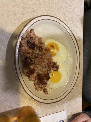 Corned Beef Hash and two eggs