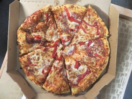 Medium (12'') Hand Tossed Pizza with salami and roasted red peppers toppings ($5.99)