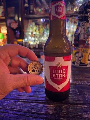 my first Lone Star beer in Texas! With cool puzzle under cap