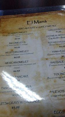 Breakfast menu