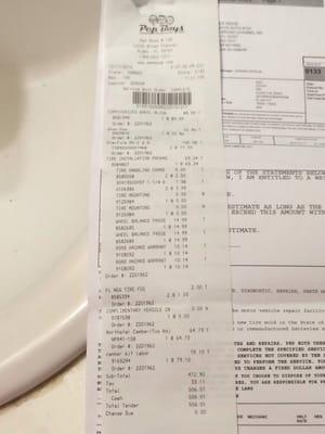 Worn tires 10 days later, Mark says he can have tires in 2 days later on Saturday. Our bill for his f up!! Hohoho!