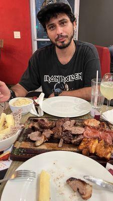 We chose the 2 pound mixed grill for two. Yuca grits and mashed potatoes. Plus a mango lemonade and a lemonade for my son.