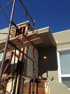 termite/dryrot front entry stucco canopy