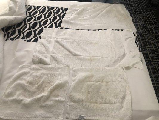 Heavily stained towels  Staff told me they were normal chemical stains