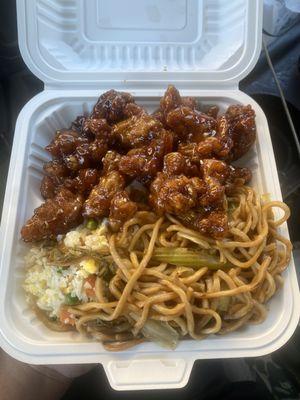 Double orange chicken. Half fried rice/chow mein. So goood.