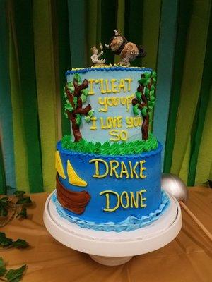 Theme was "Where the Wild Things Are". This was a joint bday party for my sons. The cake topper was purchased elsewhere.