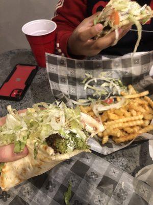 falafel sandwich and fries