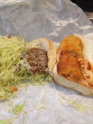 Cheese burger sub and chicken Parmesan sub. Gross!!!!