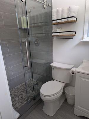 Spacious updated shower and bathroom