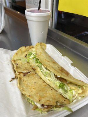 Shrimp Quesadilla, Agua de Jamaica