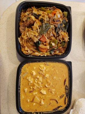 Drunken noodles and mussamun curry