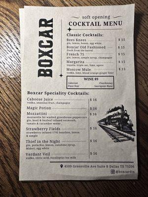 Cocktail menu