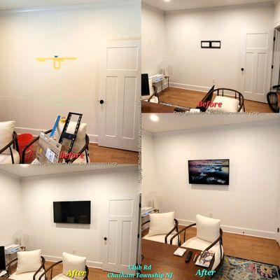 Tv Mounting with hidden wires Club Rd Chatham Township NJ before & after