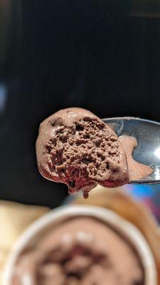 Cow Patty: chocolate ice cream with chocolate chips, toffee, and Oreo