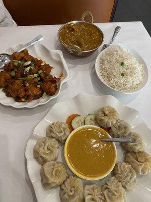 Nepali Kukhura - Delicious! Chicken Momo dumplings - Amazing! Ghobi Manchurian - just ok!