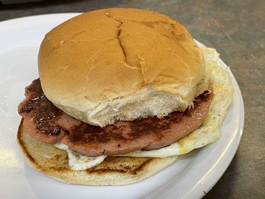 Fried Bologna & Egg on a bun. Yum!