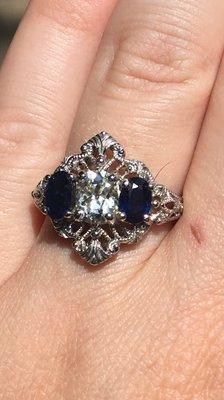 My 1940's engagement ring with a 1 carat diamond and 0.75 carat AAA sapphires!