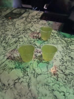 3 Melon Liqueur and Pineapple Shots