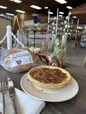 Bacon quiche & roasted garlic sourdough. Both excellent!