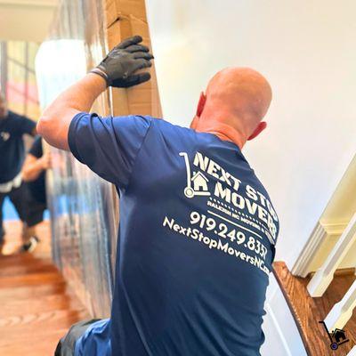 Cary Prep and load moving services, oversized mirror down stairs