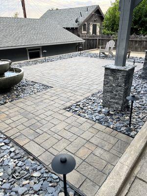 Fountain, lighting, "boots" for my deck supports; sealed existing pavers.