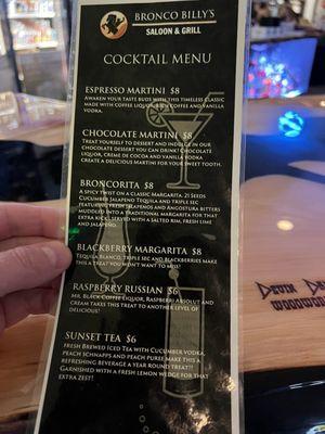 Cocktail menu