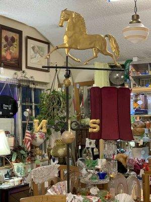 Black Hawk gold gilded weather vane with directional & roof cap.