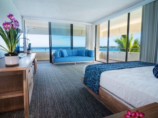 Luxury oceanfront room with king bed overlooking the Pacific Ocean