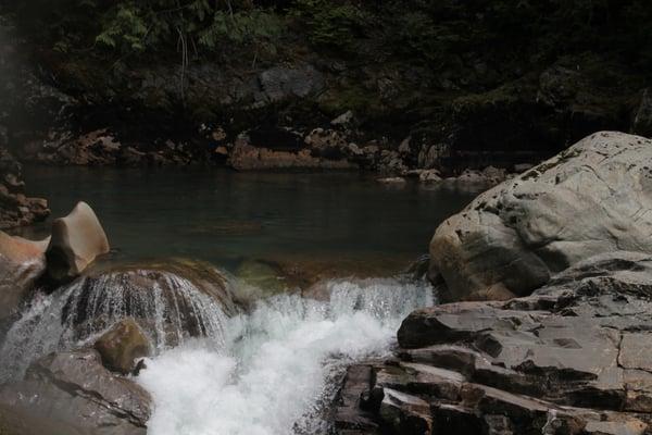 Above the falls.