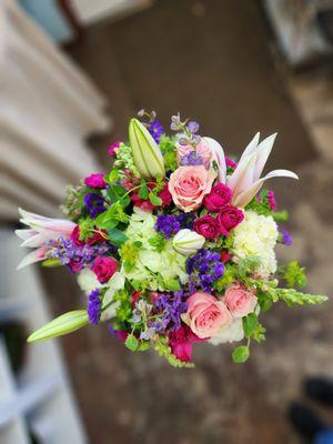 Flowers with Stargazers, roses, hydrangeas, snaps