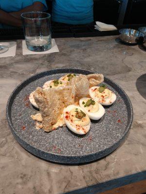 Country Deviled Eggs, Pimento Cheese, Chicharron & Cornichon Pickles