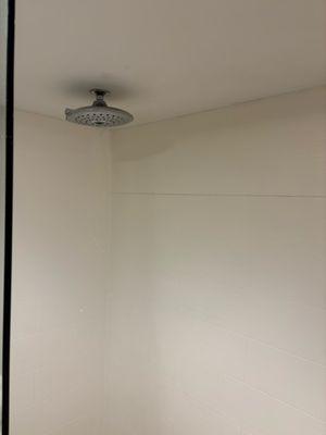 Rain shower head on the 8' or 9' high ceiling - control is on top (left side).