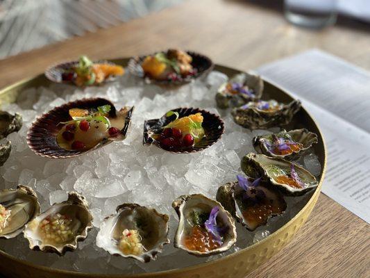 Oyster, premium oyster with yuzu jelly and salmon roe.