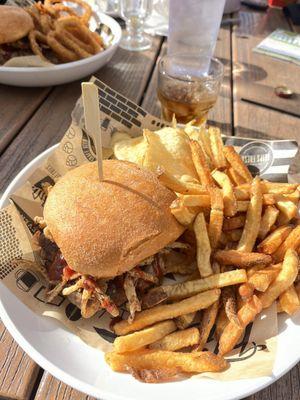 Meatloaf burger with 1/2 chips and 1/2 fries. Mmmm mmmm