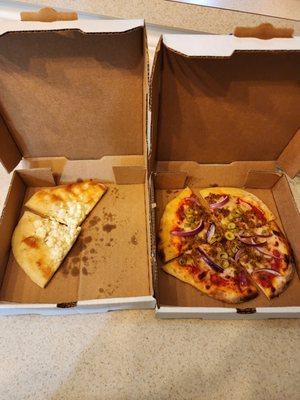 "Focaccia" on the left.  Pizza on the right.  This looks like an attempt at NY style pizza with a 65% ish hydration level.