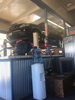 My son loved watching the car get worked on from the waiting room