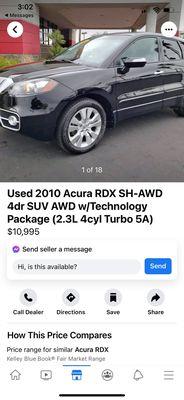 The example of the car listed inFACEBOOK marketplace at 10.9k. Not the 12.5 k he said. Unbelievable