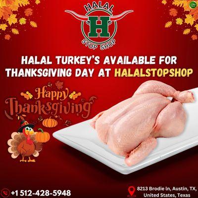 Halal Turkey Available for Thanksgiving!!
 8213 Brodie Ln, Austin, TX, USA
 +1 512-428-5948