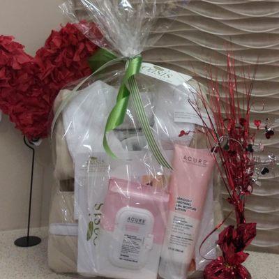 We can make gift baskets. We carry Acure Beauty products, safe for oncology patients and everyone else!