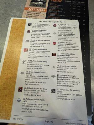 Beer Menu