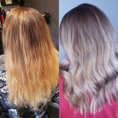 Before and after by TaBetha at Identities Salon.