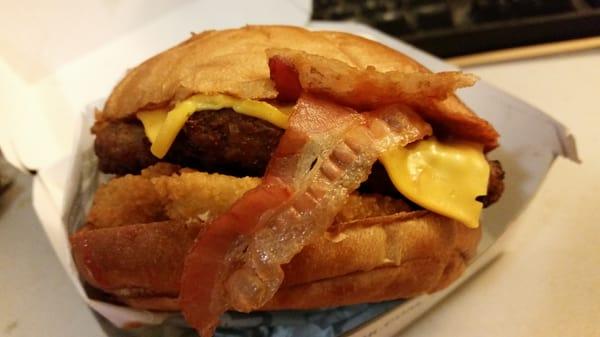 Mile high bacon thick burger